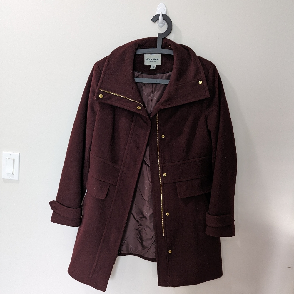 Cole Haan Wine Wool Blend Jacket Coat